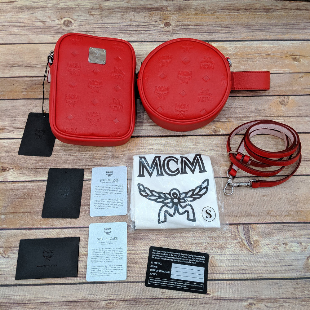 MCM Essential Monogrammed Double-Pouch Viva Red